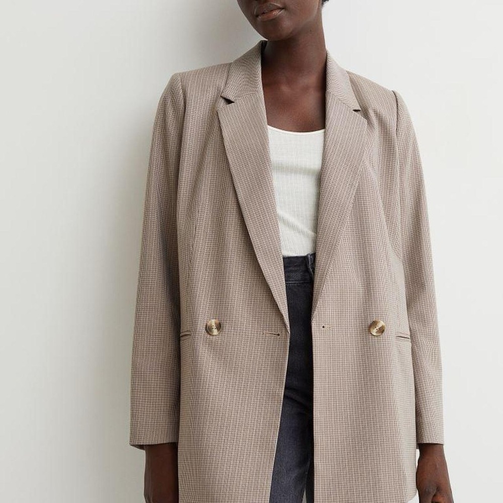 NWT H&M Plaid Houndstooth Blazer Jacket in Beige - XS